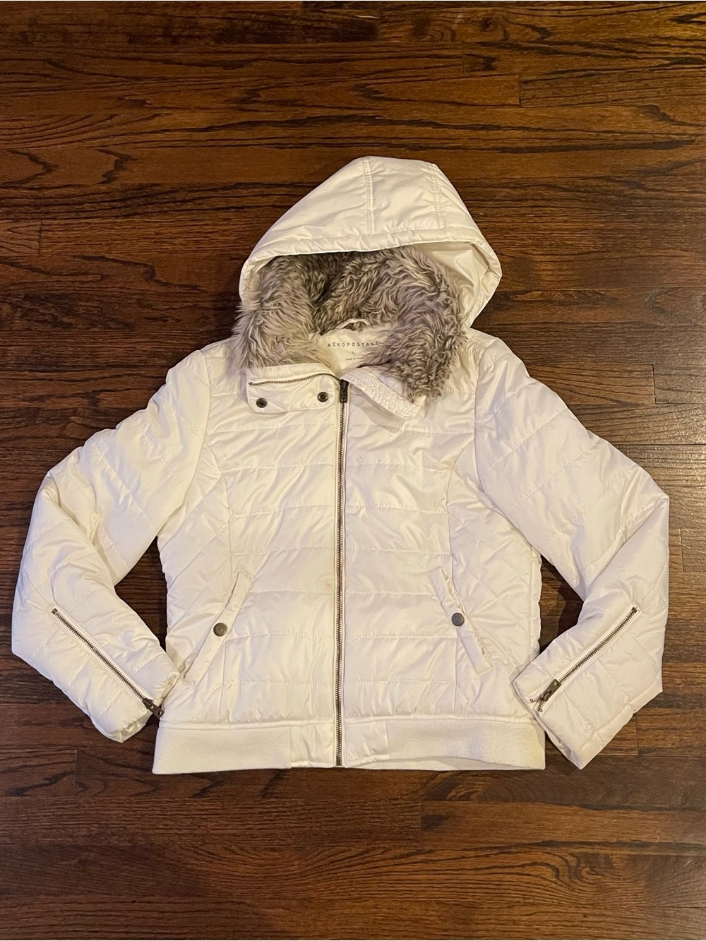 Aeropostale White Hooded Puffer Jacket